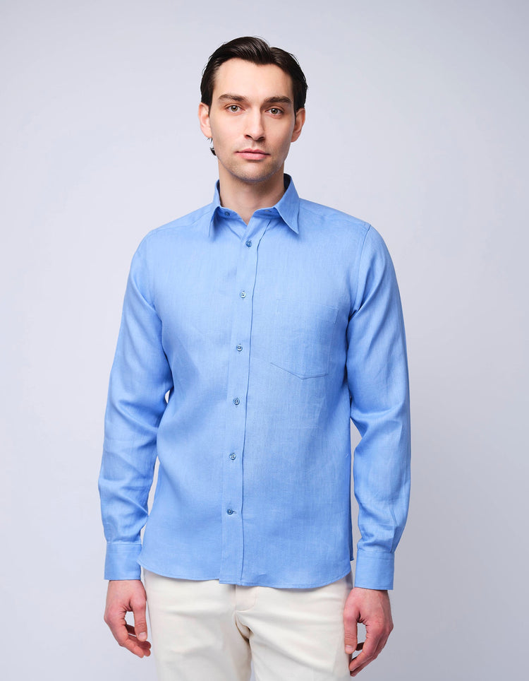 Sky Blue Linen Shirt - Gresham Blake Online
