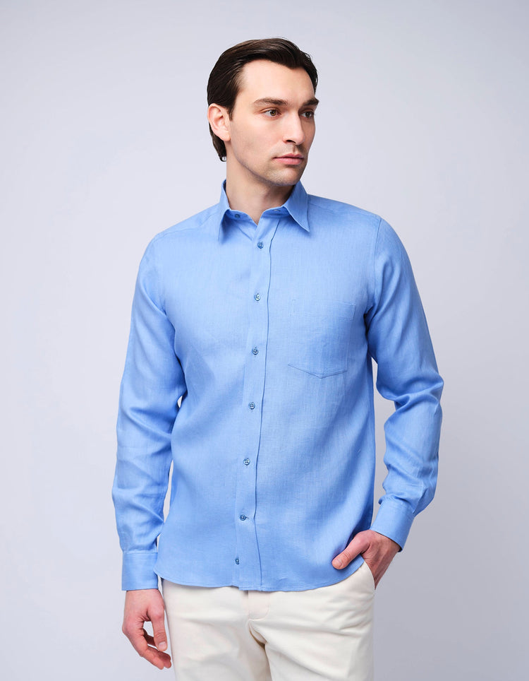 Sky Blue Linen Shirt - Gresham Blake Online