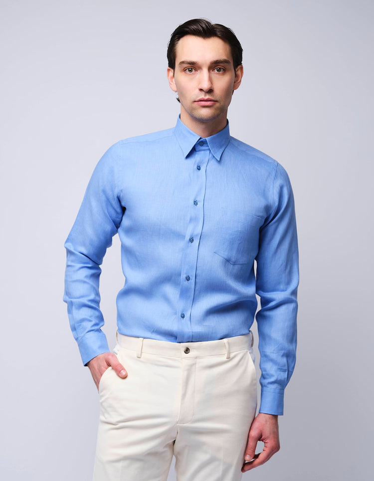 Sky Blue Linen Shirt - Gresham Blake Online