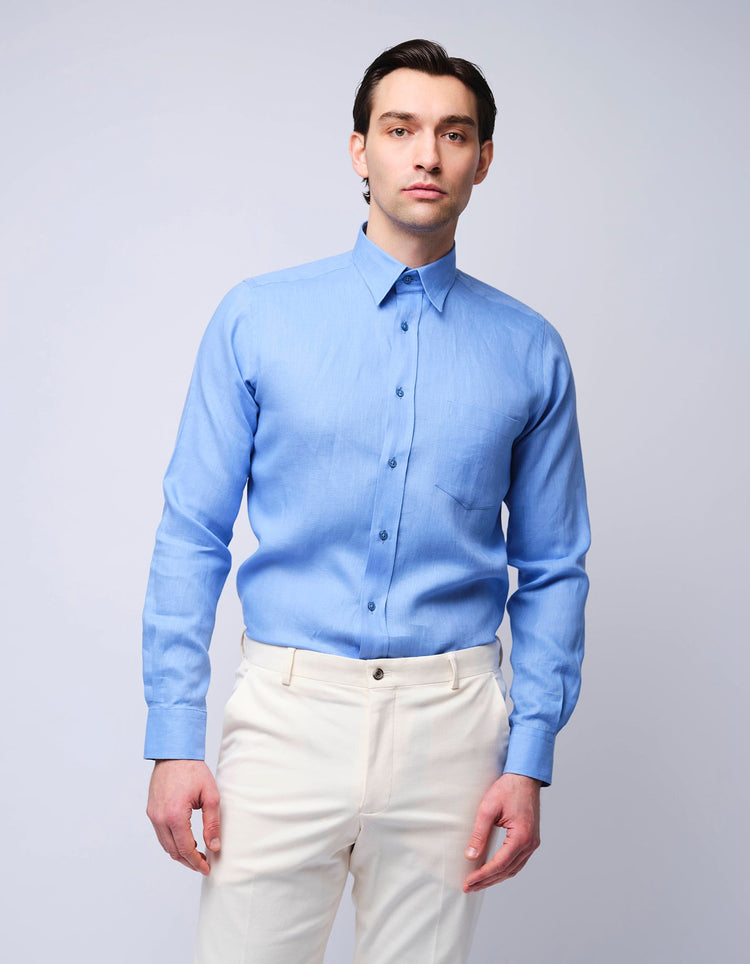 Sky Blue Linen Shirt - Gresham Blake Online