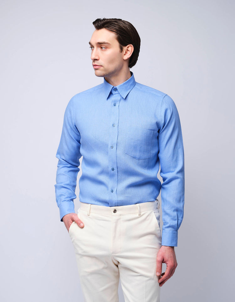 Sky Blue Linen Shirt - Gresham Blake Online