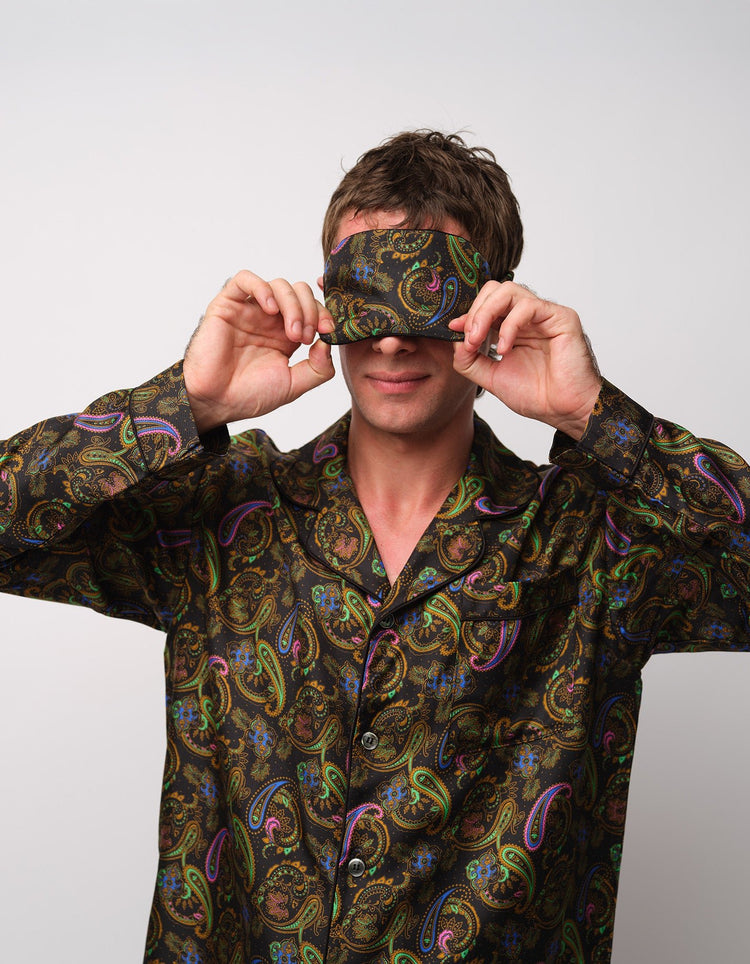 Teal Paisley Silk Pyjamas - Gresham Blake Online