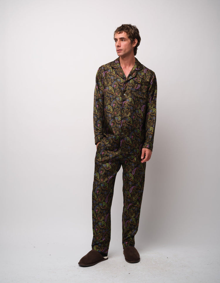 Black Paisley Silk Pyjamas - Gresham Blake Online