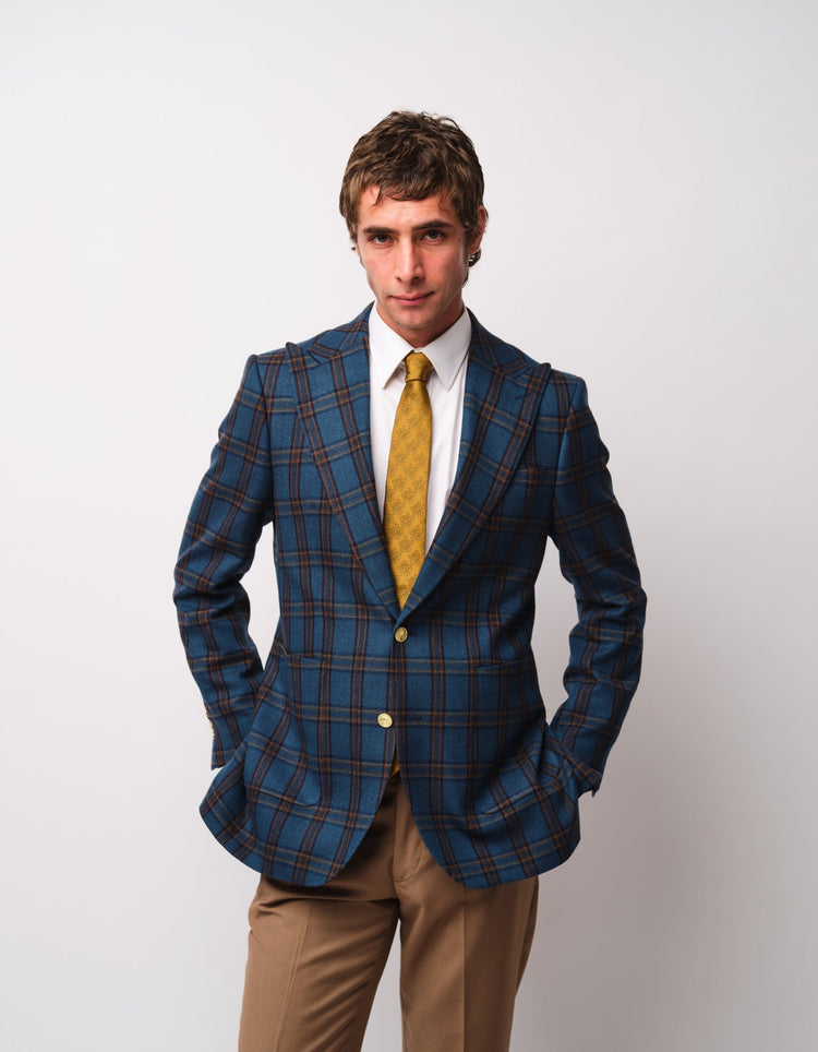 Teal Wool & Cashmere Check Jacket - Gresham Blake Online