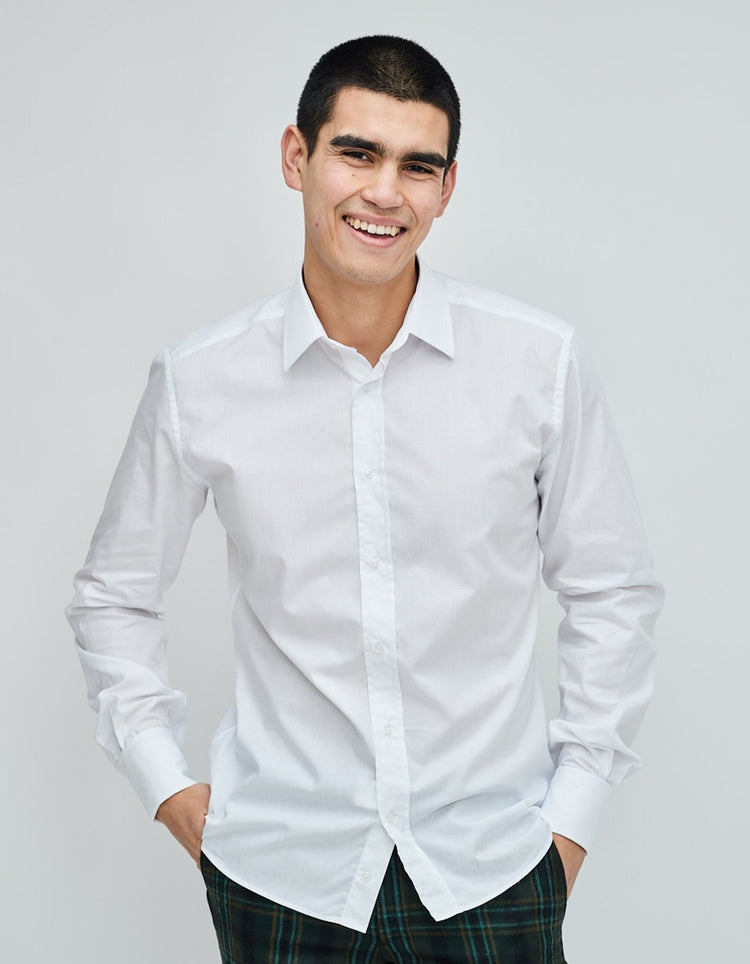 White Double Cuff Kent Collar Shirt - Gresham Blake Online
