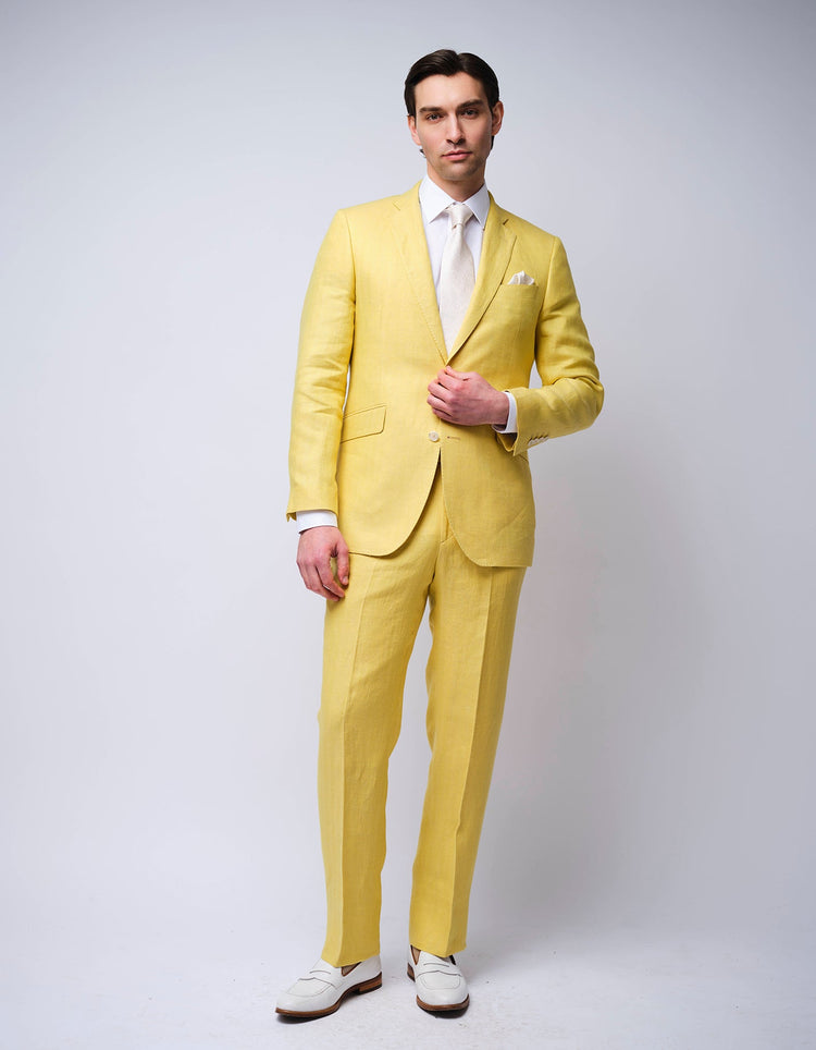 Yellow Herringbone Linen Suit - Gresham Blake Online