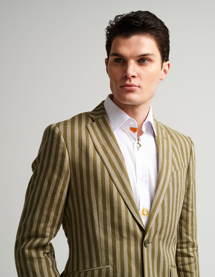 Green Stripe Linen Suit