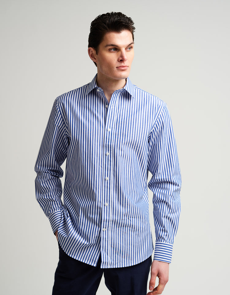 Blue & White Stripe Single Cuff Shirt