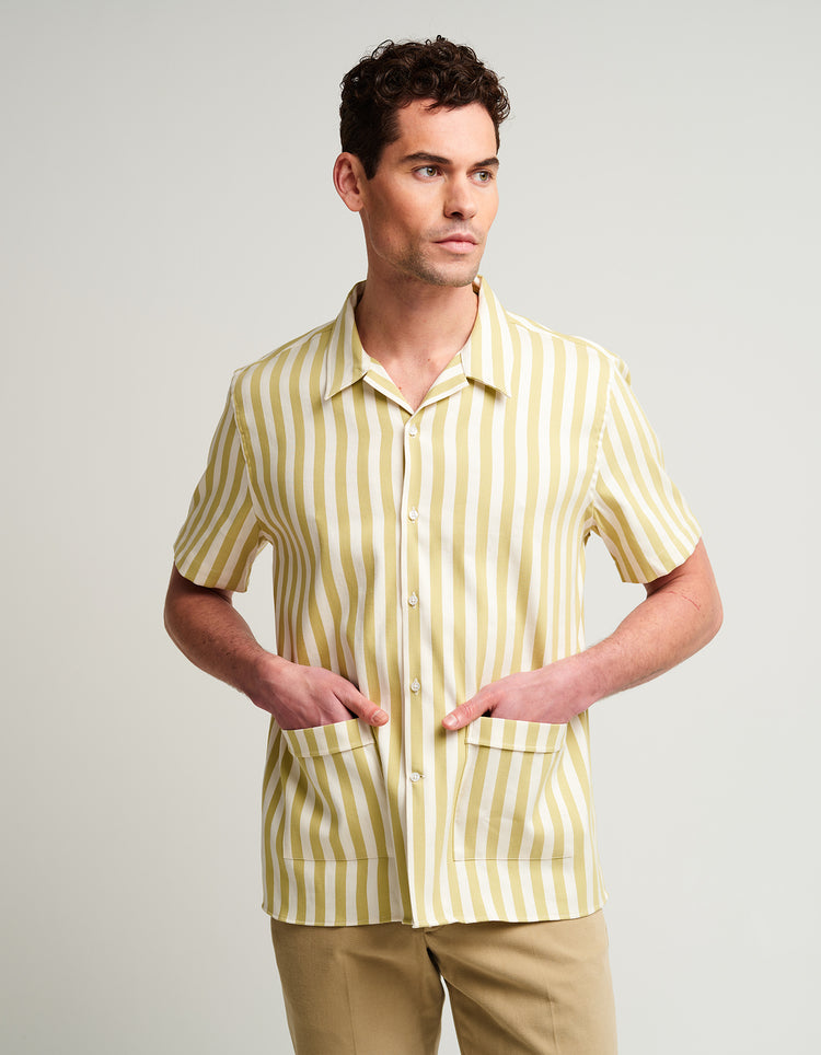 Pale Green & Ecru Stripe Bowling Shirt