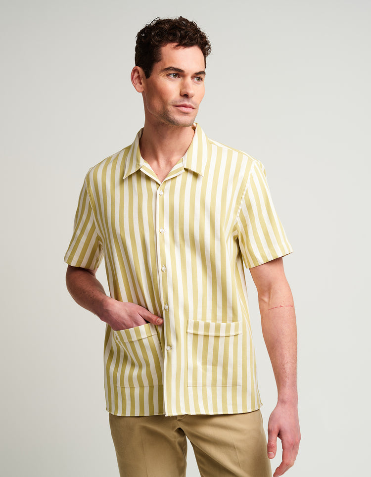 Pale Green & Ecru Stripe Bowling Shirt