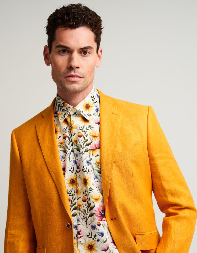 Ochre Yellow Herringbone Linen Suit