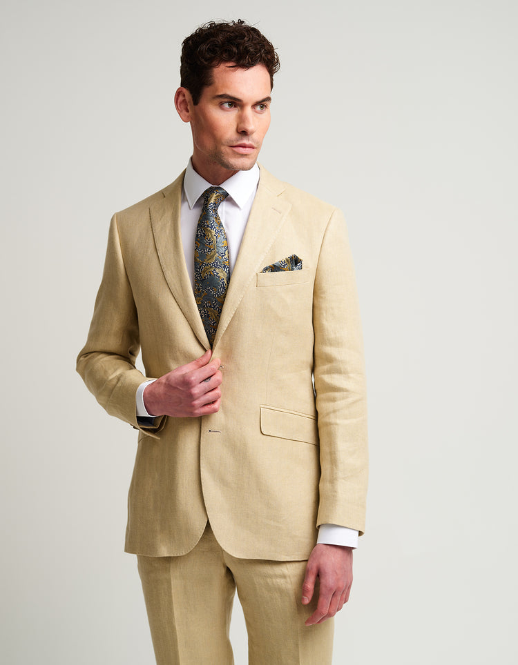 Cream Sand Herringbone Linen Suit