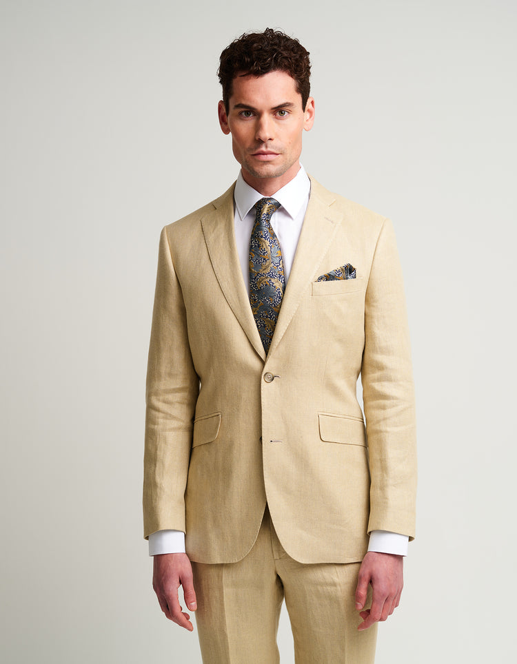 Cream Sand Herringbone Linen Suit