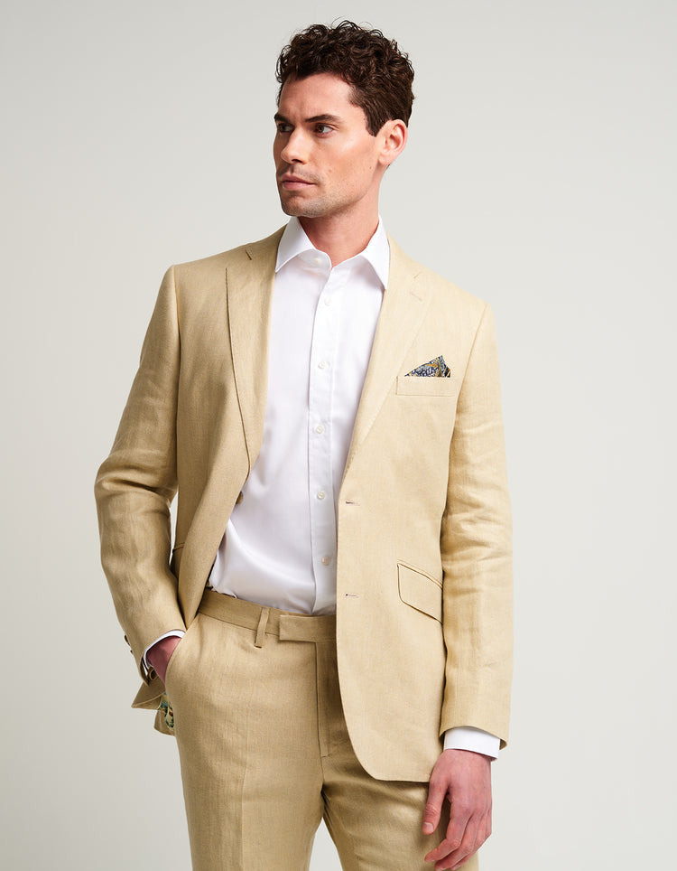 Cream Sand Herringbone Linen Suit