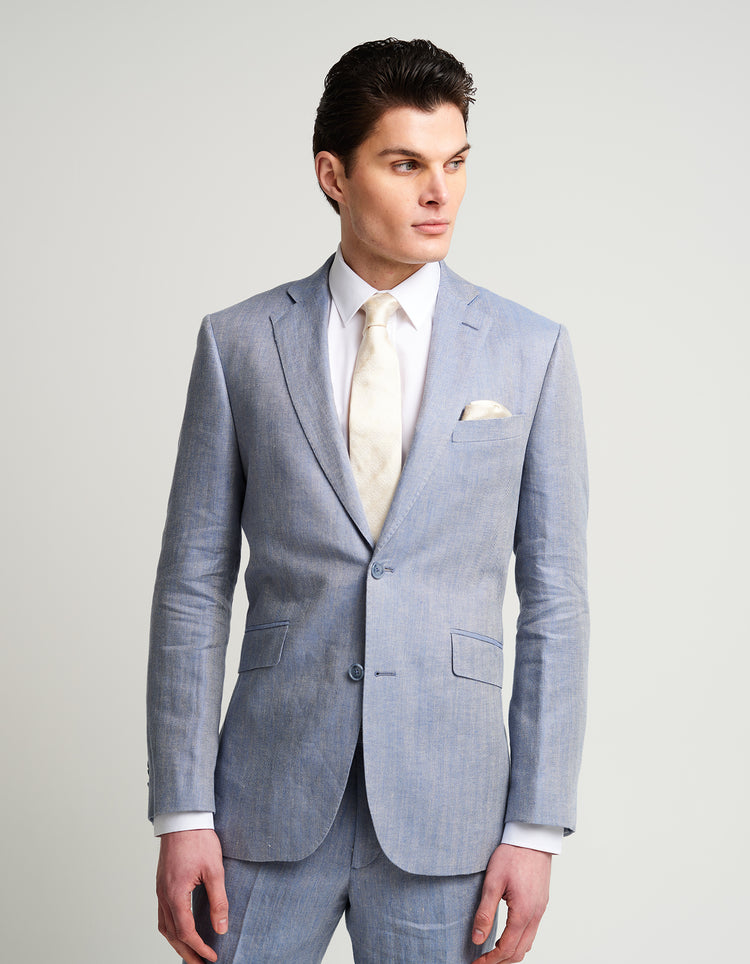 Pale Blue Herringbone Linen Suit