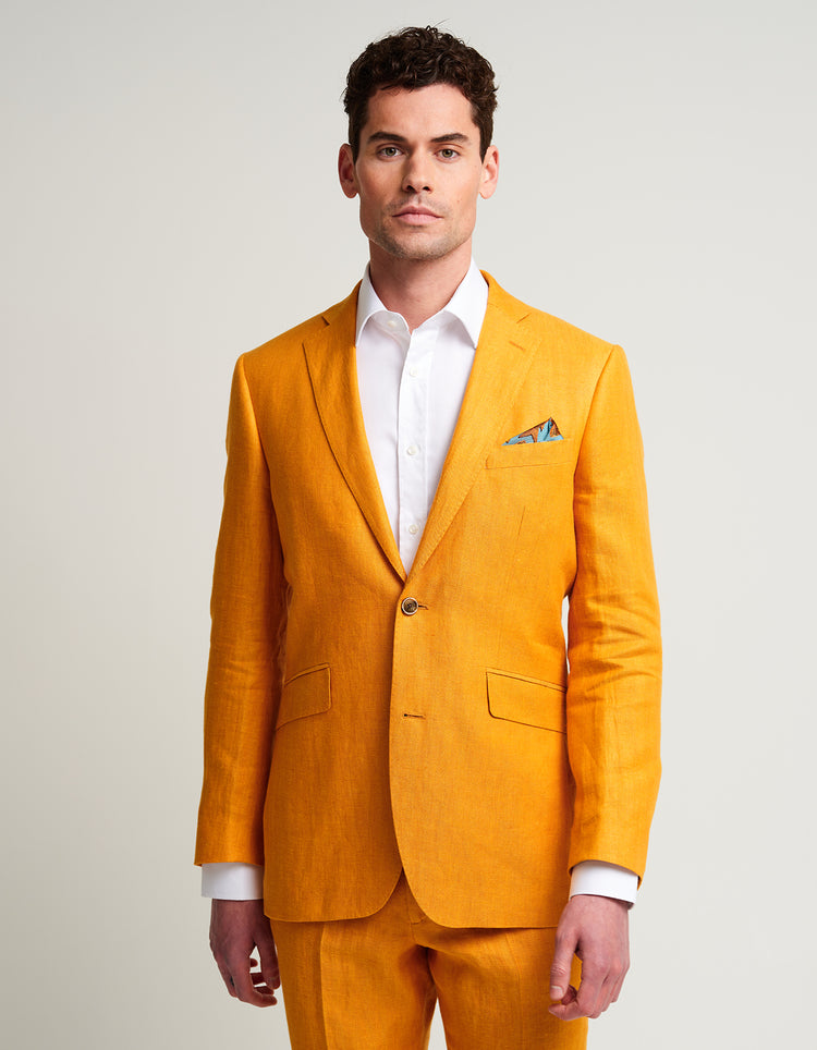 Ochre Yellow Herringbone Linen Suit