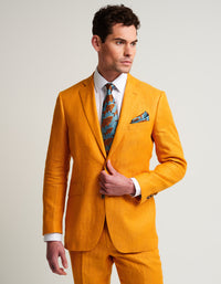 Ochre Yellow Herringbone Linen Suit