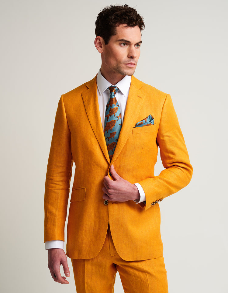 Ochre Yellow Herringbone Linen Suit