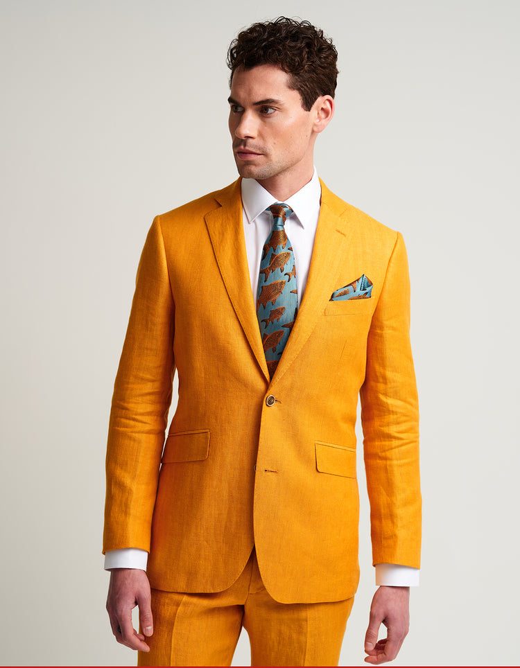 Ochre Yellow Herringbone Linen Suit