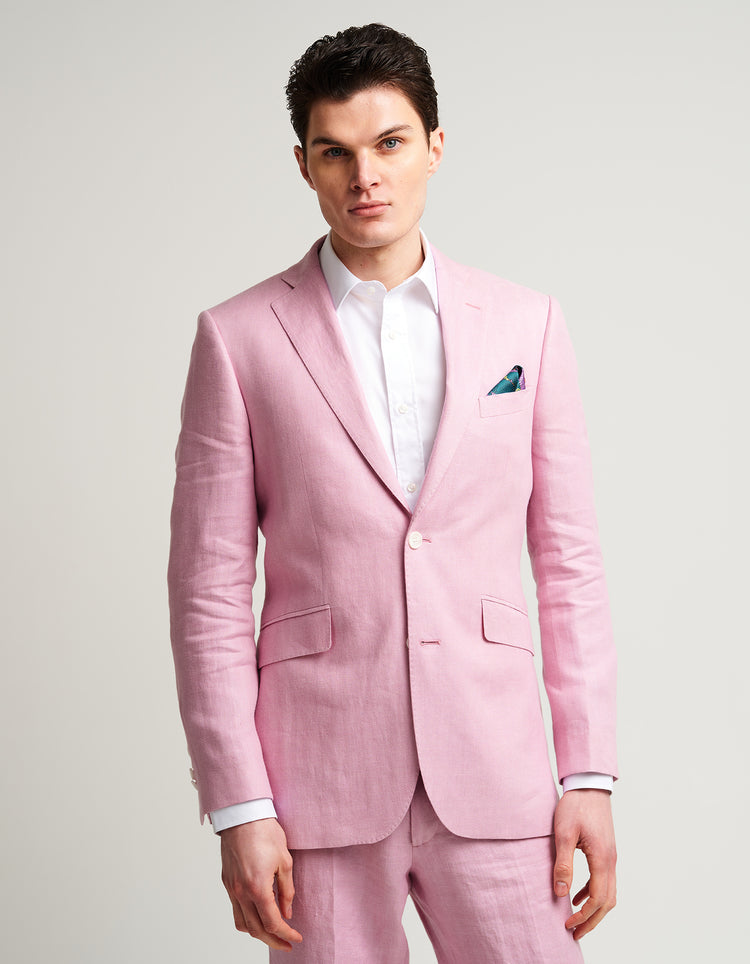 Pink Herringbone Linen Suit