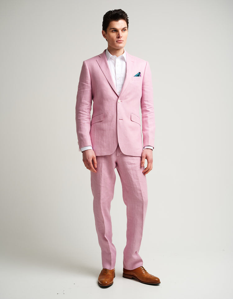 Pink Herringbone Linen Suit