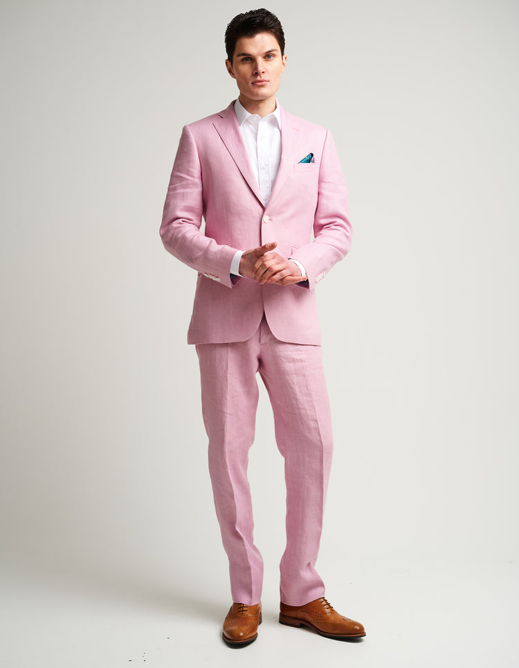 Pink Herringbone Linen Suit