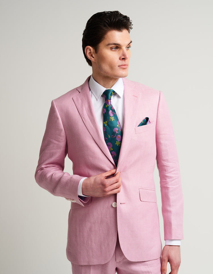 Pink Herringbone Linen Suit