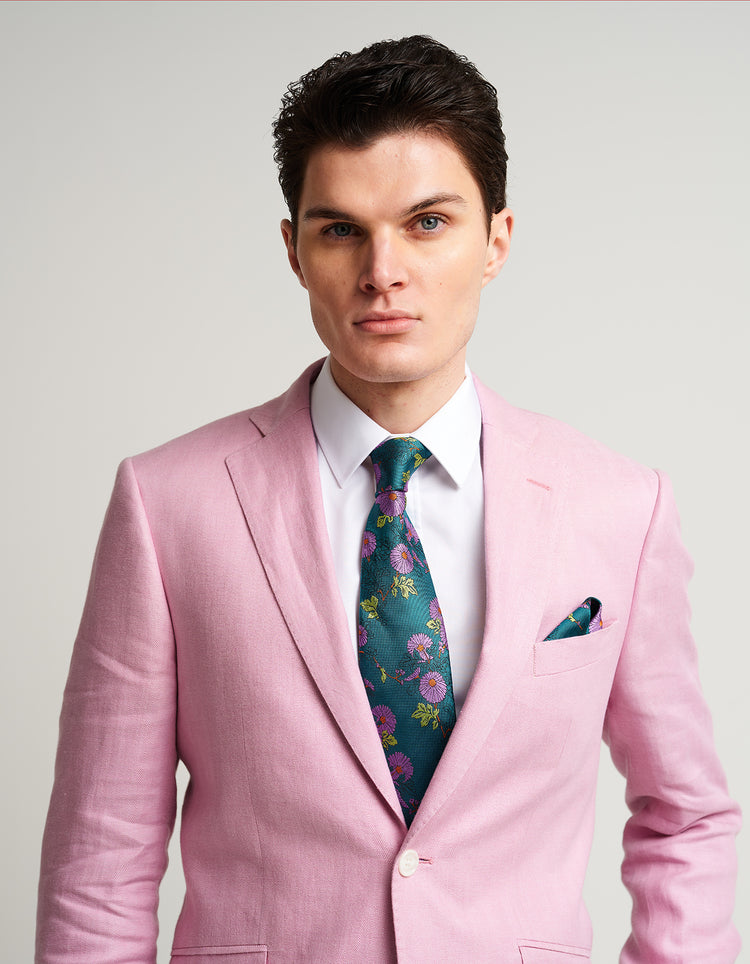 Pink Herringbone Linen Suit