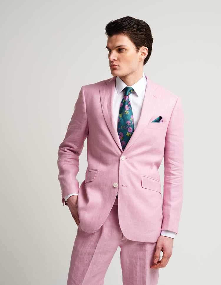 Pink Herringbone Linen Suit