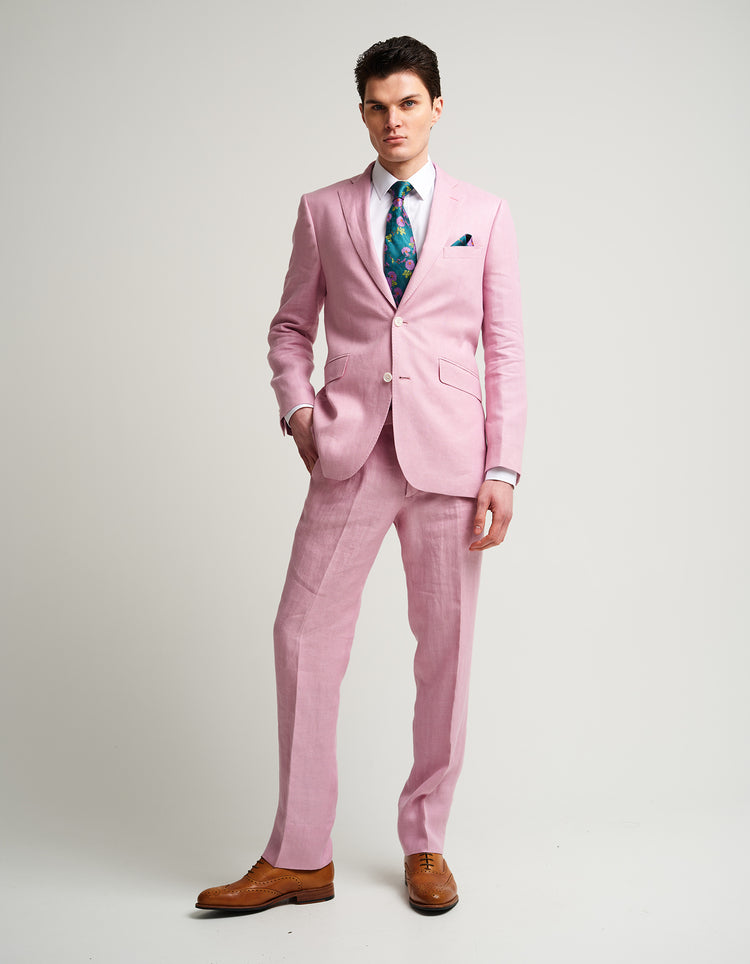 Pink Herringbone Linen Suit