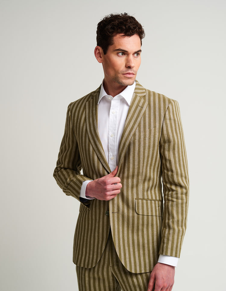 Green Stripe Linen Suit