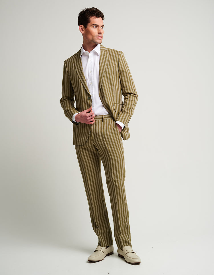 Green Stripe Linen Suit