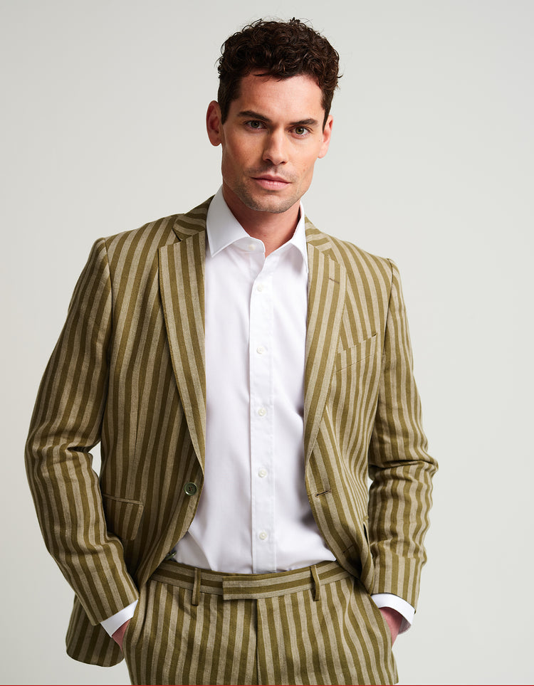 Green Stripe Linen Suit