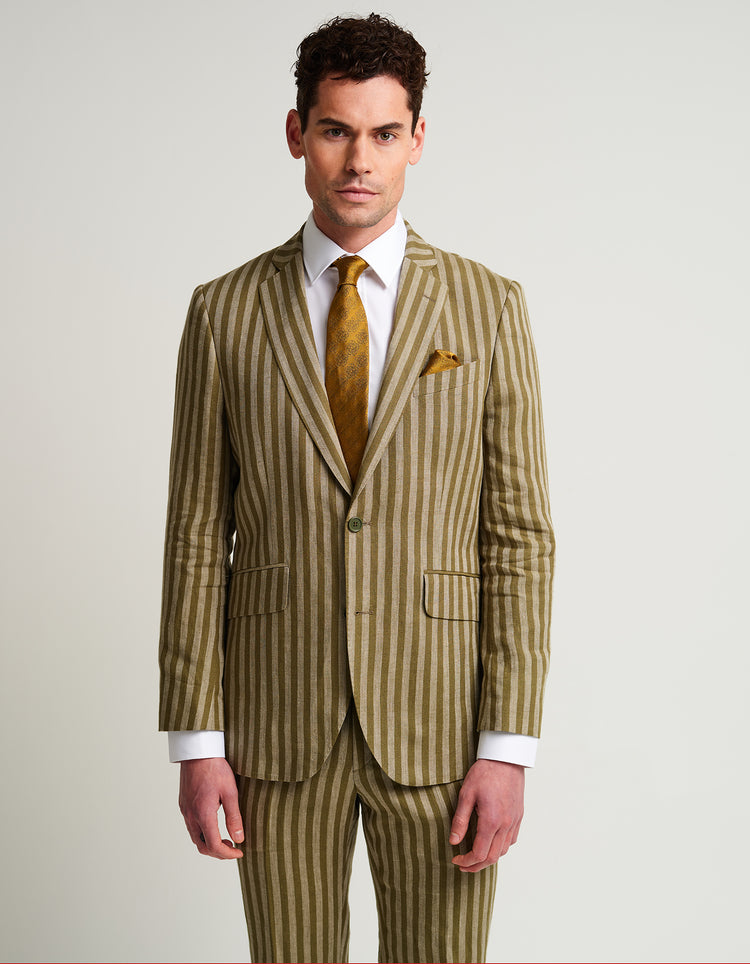 Green Stripe Linen Suit