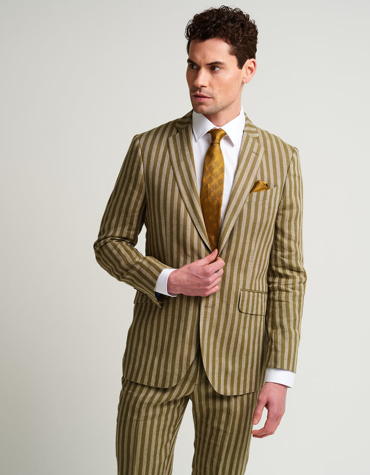 Green Stripe Linen Suit