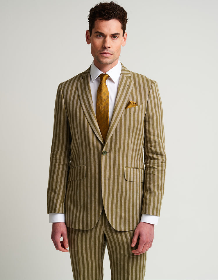 Green Stripe Linen Suit