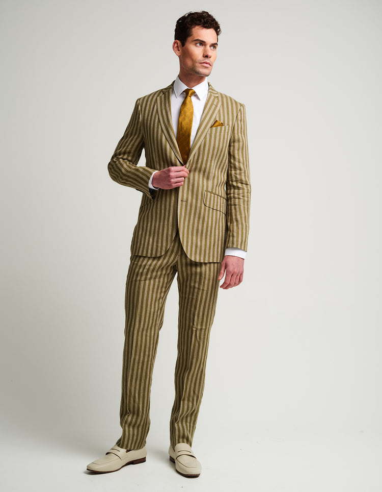 Green Stripe Linen Suit