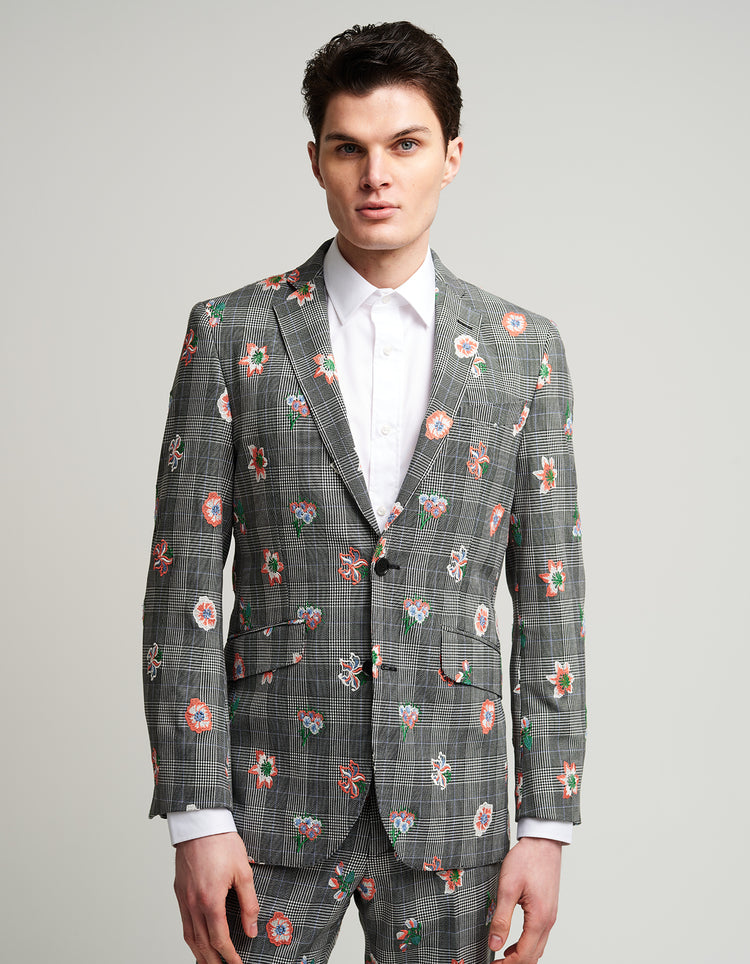 Grey Check Embroidered Suit