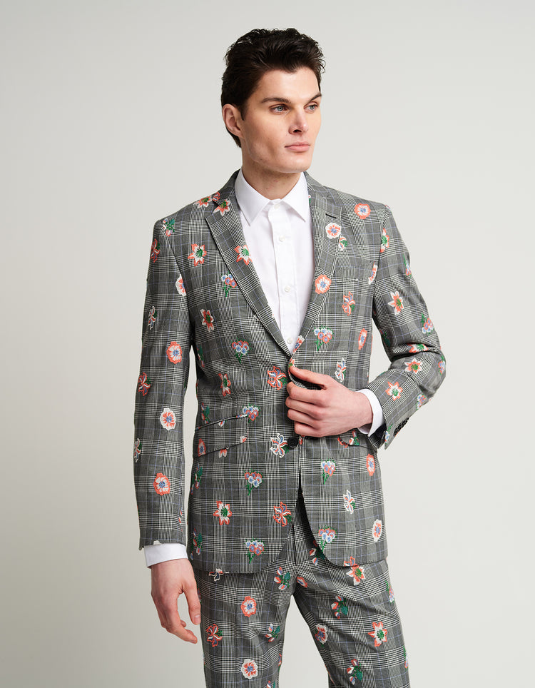 Grey Check Embroidered Suit