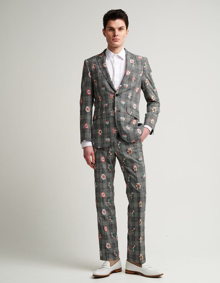 Grey Check Embroidered Suit