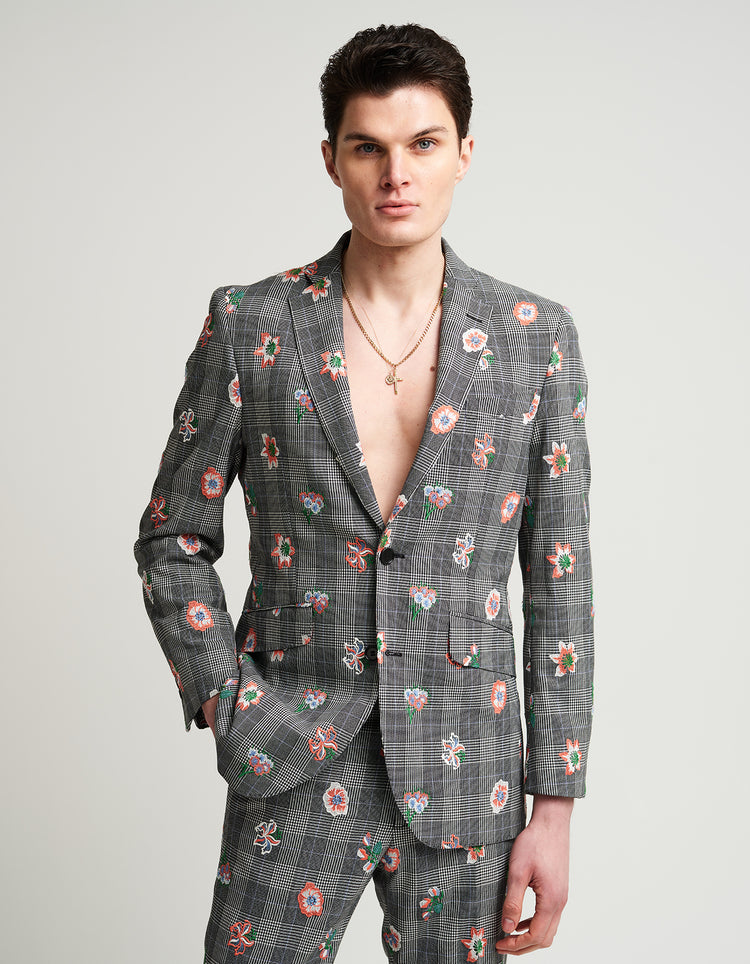 Grey Check Embroidered Suit