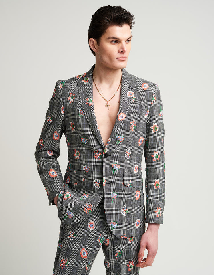 Grey Check Embroidered Suit