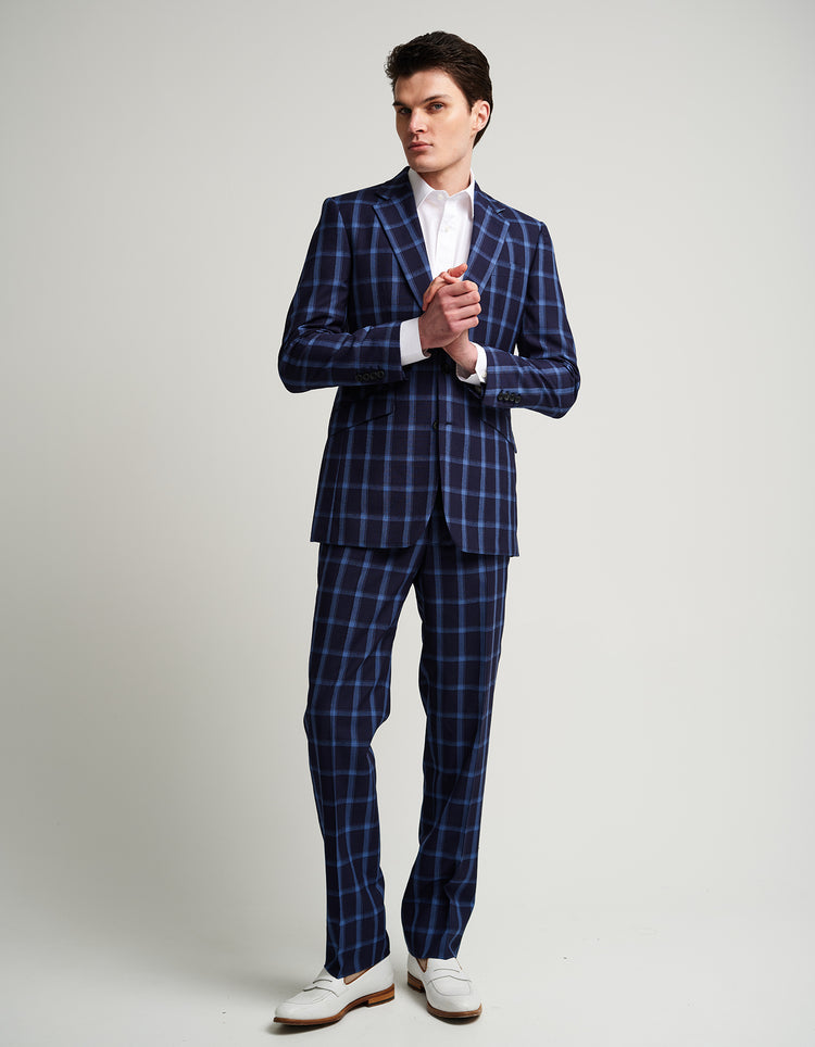 Navy & Blue Windowpane Suit