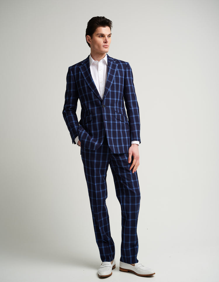 Navy & Blue Windowpane Suit