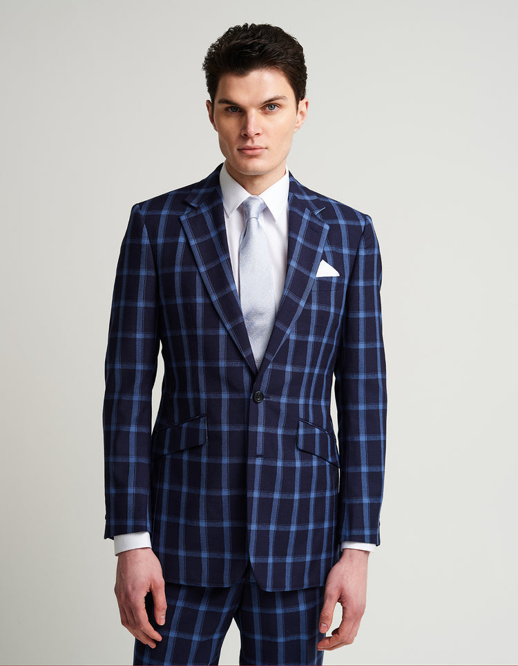 Navy & Blue Windowpane Suit