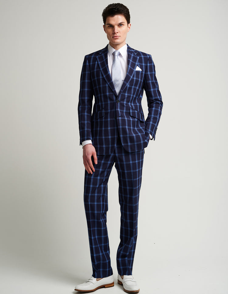 Navy & Blue Windowpane Suit