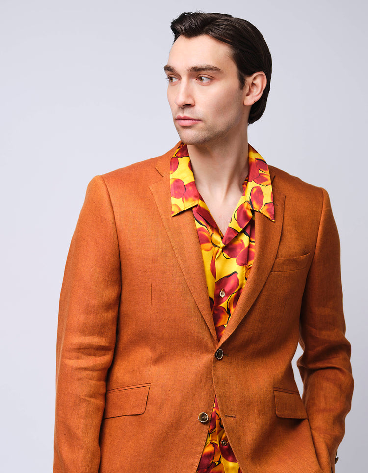 Red & Orange Floral Short Sleeve Silk Shirt