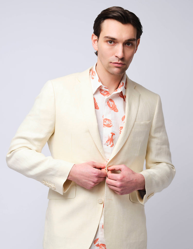 Cream Herringbone Linen Suit