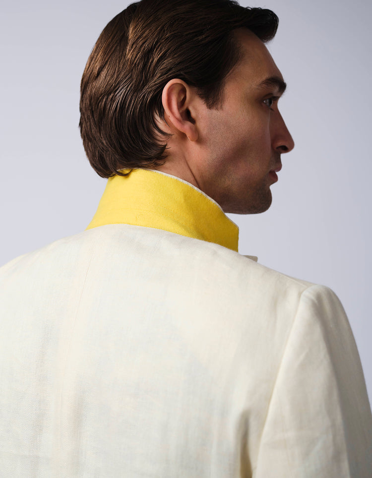 Cream Herringbone Linen Suit