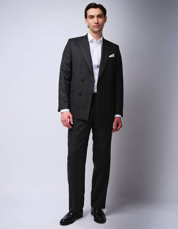 Grey Check Double Breasted Wool Suit